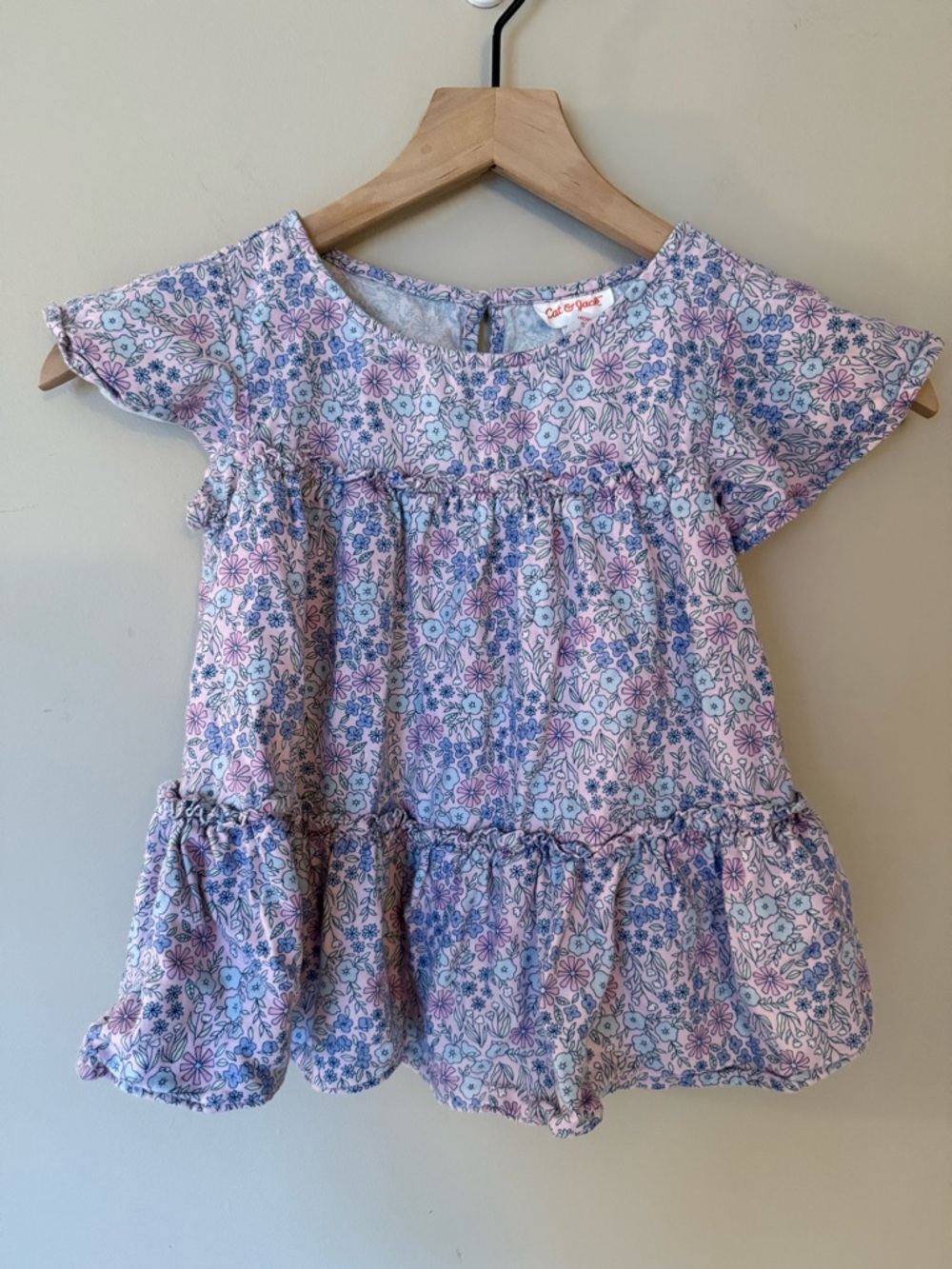 Cat & Jack Pink and Purple Floral Flutter Sleeve Top